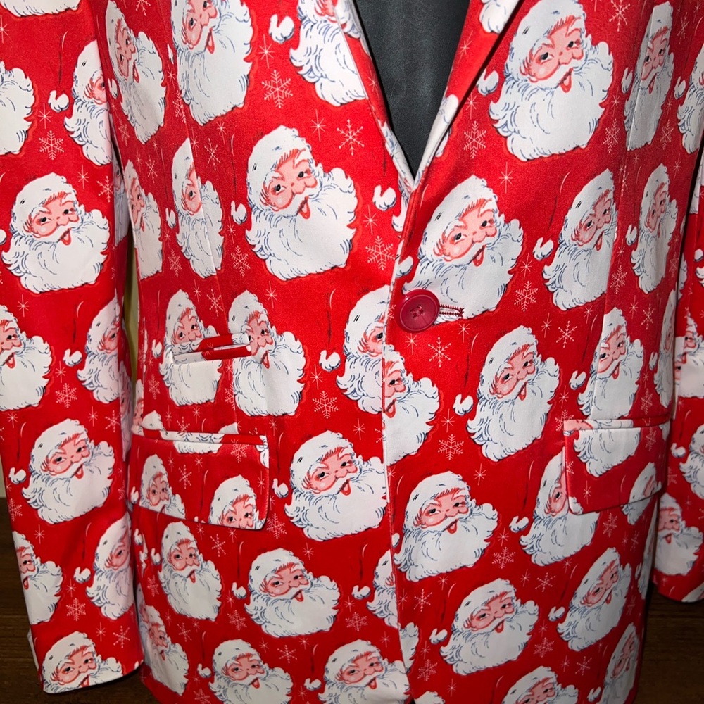 Suslo Couture Red & White Holiday Festive Slim Fit Blazer Sport Jacket Size S-38 - Picture 6 of 12